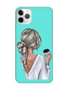 Матовий бірюзовий чохол на iPhone 11 Pro Max (6.5) Дівчина з латте (принт 227)