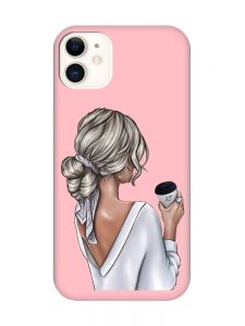 Матовий рожевий чохол на Apple iPhone 11 (6.1) Дівчина з латте (принт 227)