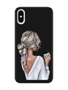 Матовий чорний чохол на iPhone X / Xs Дівчина з латте (принт 227)