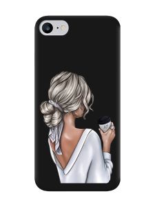 Матовий чорний чохол на iPhone 7 / 8 Дівчина з латте (принт 227)