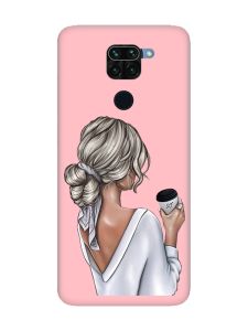 Матовий рожевий чохол на Xiaomi Redmi Note 9 Дівчина з латте (принт 227)