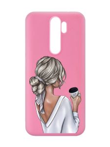 Матовий рожевий чохол на Xiaomi Redmi Note 8 Pro Дівчина з латте (принт 227)