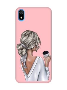 Матовий рожевий чохол на Xiaomi Redmi 7A Дівчина з латте (принт 227)