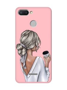 Матовий рожевий чохол на Xiaomi Redmi 6 Дівчина з латте (принт 227)