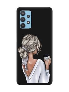 Матовий чорний чохол на Samsung Galaxy A32 Дівчина з латте (принт 227)