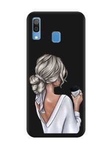 Матовий чорний чохол на Samsung Galaxy A30 (2019) / A20 (2019) Дівчина з латте (принт 227)