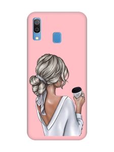 Матовий рожевий чохол на Samsung Galaxy A30 (2019) / A20 (2019) Дівчина з латте (принт 227)