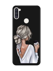Матовий чорний чохол на Samsung Galaxy A11 Дівчина з латте (принт 227)