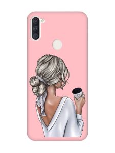 Матовий рожевий чохол на Samsung Galaxy A11 Дівчина з латте (принт 227)