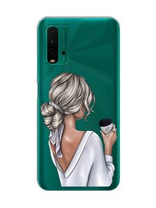 Прозорий чохол на Xiaomi Redmi 9T  :: Дівчина з латте (принт 227)