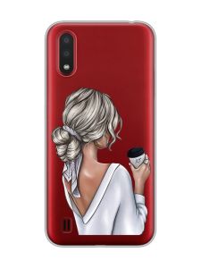 Прозорий чохол для Samsung Galaxy A01 :: Дівчина з латте (принт 227)