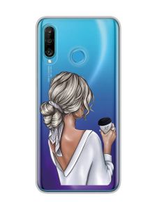 Прозорий чохол на Huawei P30 Lite :: Дівчина з латте (принт 227)