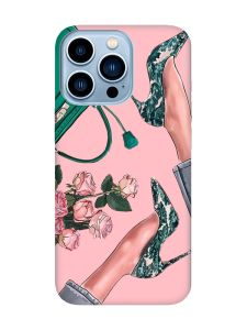 Матовий рожевий чохол на Apple iPhone 13 Pro Max :: Туфельки і квіти (принт 225)