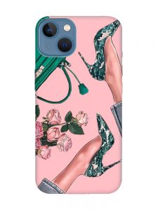 Матовий рожевий чохол на Apple iPhone 13 :: Туфельки і квіти (принт 225)