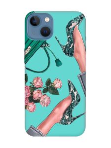 Матовий бірюзовий чохол на Apple iPhone 13 :: Туфельки і квіти (принт 225)