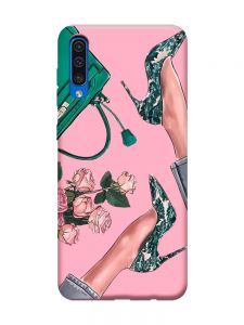 Матовий рожевий чохол на Samsung Galaxy A50 (2019) A505 :: Туфельки і квіти (принт 225)