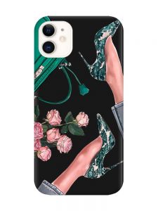 Матовий чорний чохол на Apple iPhone 11 (6.1) :: Туфельки і квіти (принт 225)