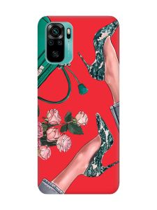 Матовий червоний чохол на Xiaomi Redmi Note 10 / Note 10s :: Туфельки і квіти (принт 225)
