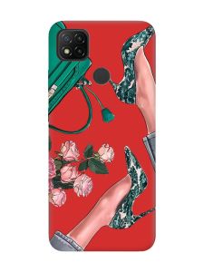 Матовий червоний чохол на Xiaomi Redmi 9C / 10A Туфельки і квіти (принт 225)