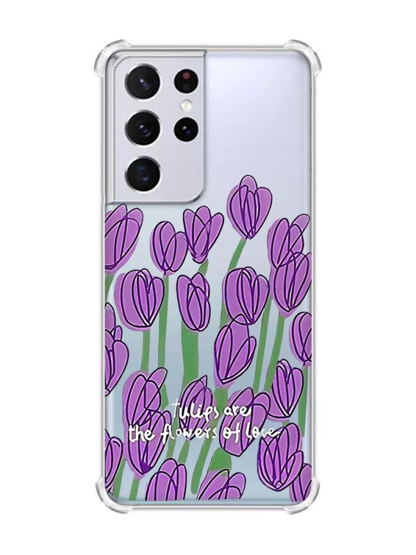 Чохол з потовщеними кутами на Samsung Galaxy S21 Ultra Тюльпани (принт 265)