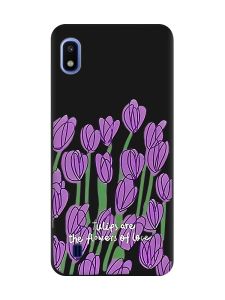 Матовий чорний чохол на Samsung Galaxy A10 (2019) A105 Тюльпани (принт 265)