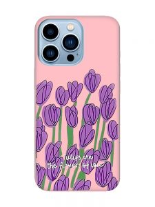 Матовий рожевий чохол на Apple iPhone 13 Pro Max Тюльпани (принт 265)