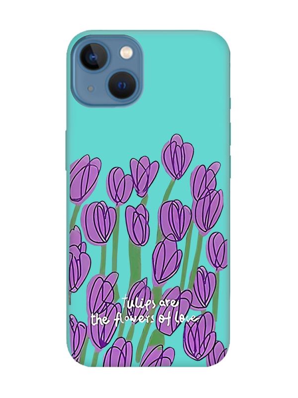 Матовий бірюзовий чохол на Apple iPhone 13 Тюльпани (принт 265)