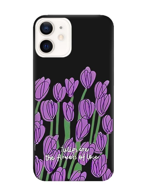 Матовий чорний чохол на Apple iPhone 12 / 12 Pro (6.1) Тюльпани (принт 265)