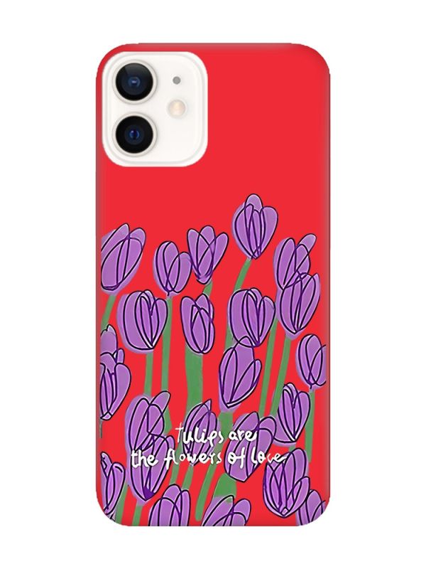 Матовий червоний чохол на Apple iPhone 12 / 12 Pro (6.1) Тюльпани (принт 265)