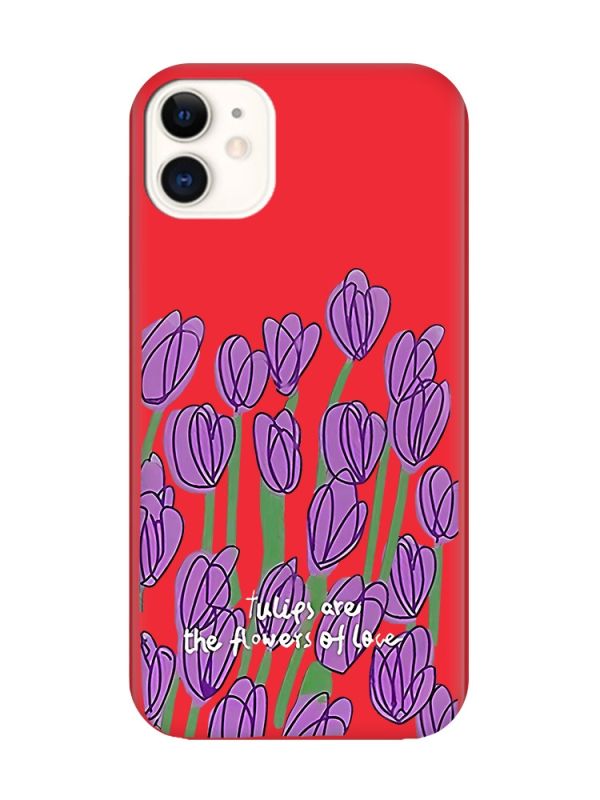 Матовий червоний чохол на Apple iPhone 11 (6.1) Тюльпани (принт 265)