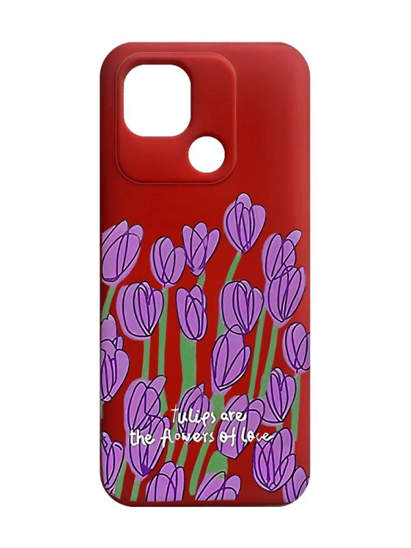 Матовий червоний чохол на Xiaomi Redmi 10C Тюльпани (принт 265)
