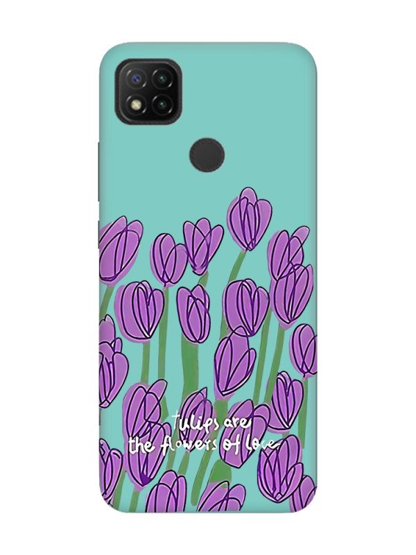 Матовий бірюзовий чохол на Xiaomi Redmi 9C / 10A Тюльпани (принт 265)