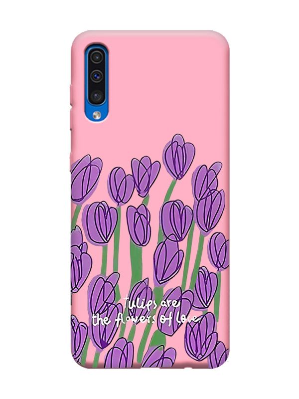 Матовий рожевий чохол на Samsung Galaxy A50 (2019) A505 Тюльпани (принт 265)