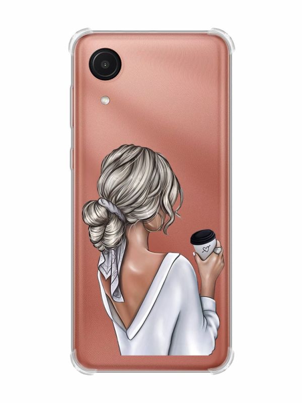 Чохол з потовщеними кутами на Samsung Galaxy A03 Core/A032 Дівчина з латте (принт 227)
