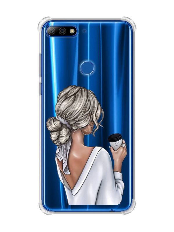 Чохол з потовщеними кутами на Huawei Y7 2018/Y7 Prime 2018 Дівчина з латте (принт 227)