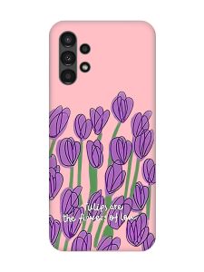 Матовий рожевий чохол на Samsung A13 4G Тюльпани (принт 265)