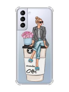 Чохол з потовщеними кутами на Samsung Galaxy S21 (G991) :: Дівчина на каві (принт 228)