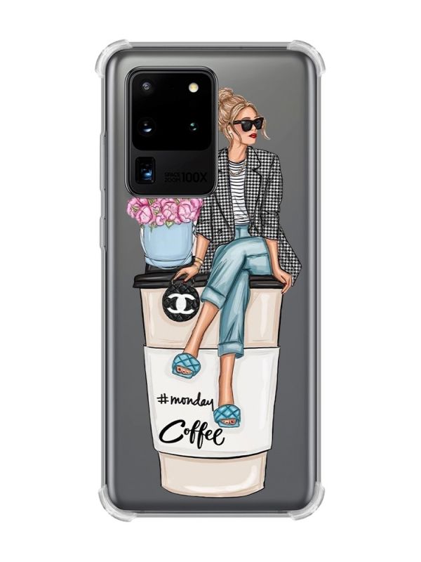 Чохол з потовщеними кутами на Samsung Galaxy S20 Ultra :: Дівчина на каві (принт 228)