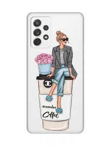 Прозорий чохол на Samsung Galaxy A72/A725 :: Дівчина на каві (принт 228)