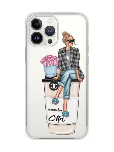Чохол із потовщеними кутами на iPhone 14 Pro :: Дівчина на каві (принт 228)