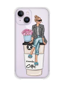 Чохол із потовщеними кутами на iPhone 14 :: Дівчина на каві (принт 228)