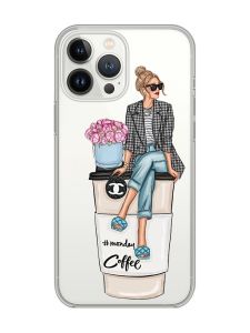 Прозорий чохол із захистом камери на iPhone 14 Pro Max :: Дівчина на каві (принт 228)