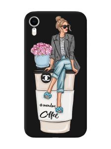 Матовий чорний чохол на Apple iPhone XR Дівчина на каві (принт 228)
