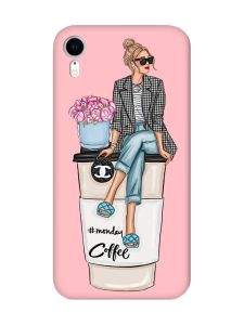 Матовий рожевий чохол на Apple iPhone XR Дівчина на каві (принт 228)