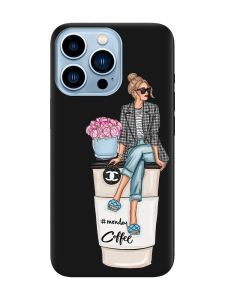 Матовий чорний чохол на Apple iPhone 13 Pro Max Дівчина на каві (принт 228)