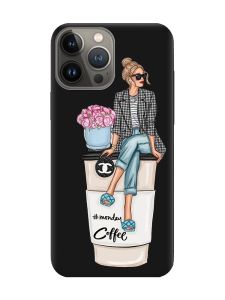 Матовий чорний чохол на Apple iPhone 13 Pro Дівчина на каві (принт 228)