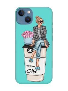 Матовий бірюзовий чохол на Apple iPhone 13 Дівчина на каві (принт 228)