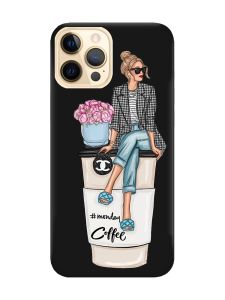Матовий чорний чохол на Apple iPhone 12 Pro Max Дівчина на каві (принт 228)