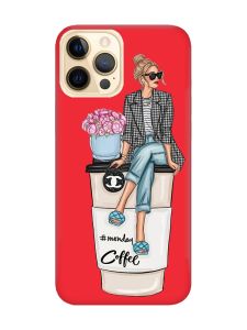 Матовий червоний чохол на Apple iPhone 12 Pro Max Дівчина на каві (принт 228)