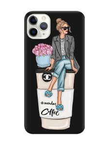Матовий чорний чохол на iPhone 11 Pro Max (6.5) Дівчина на каві (принт 228)